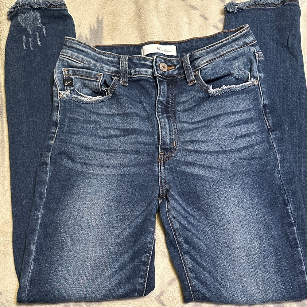 A177.   KanCan Women's distressed High Rise Jeans - Dark Blue